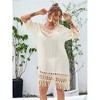 Bohomeian Tassel Cover Up Dresses Crochet Semi Sheer Linen Beach Dress for Bathing Suits Elbow Sleeve Round Neck Boho Dress - 4 of 4