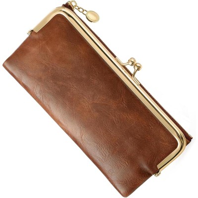 BEAFUP Vintage Women’s Bifold Wallet Clutch with Kiss-Lock & Zip Coin Pocket - Slim PU Leather Purse for Daily Use