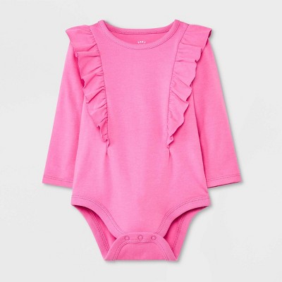 Image of Baby Girls' Ruffle Long Sleeve Bodysuit - Cat & Jack™ Pink 0-3M