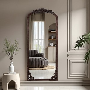 SpassWay Arch Solid Wood Accent Mirror Ornate Wall Mirror Vintage Full Length Mirror Walnut/White/Black/Charcoal/Weathered White - 1 of 4
