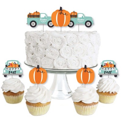 Big Dot of Happiness Happy Fall Truck - Dessert Cupcake Toppers - Harvest Pumpkin Party Clear Treat Picks - Set of 24