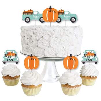 Big Dot of Happiness Happy Fall Truck - Dessert Cupcake Toppers - Harvest Pumpkin Party Clear Treat Picks - Set of 24