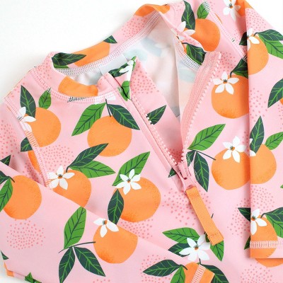 RuffleButts Girls Long Sleeve Zipper Rash Guard Bikini - Orange You The Sweetest, Size: 6 — фото 3