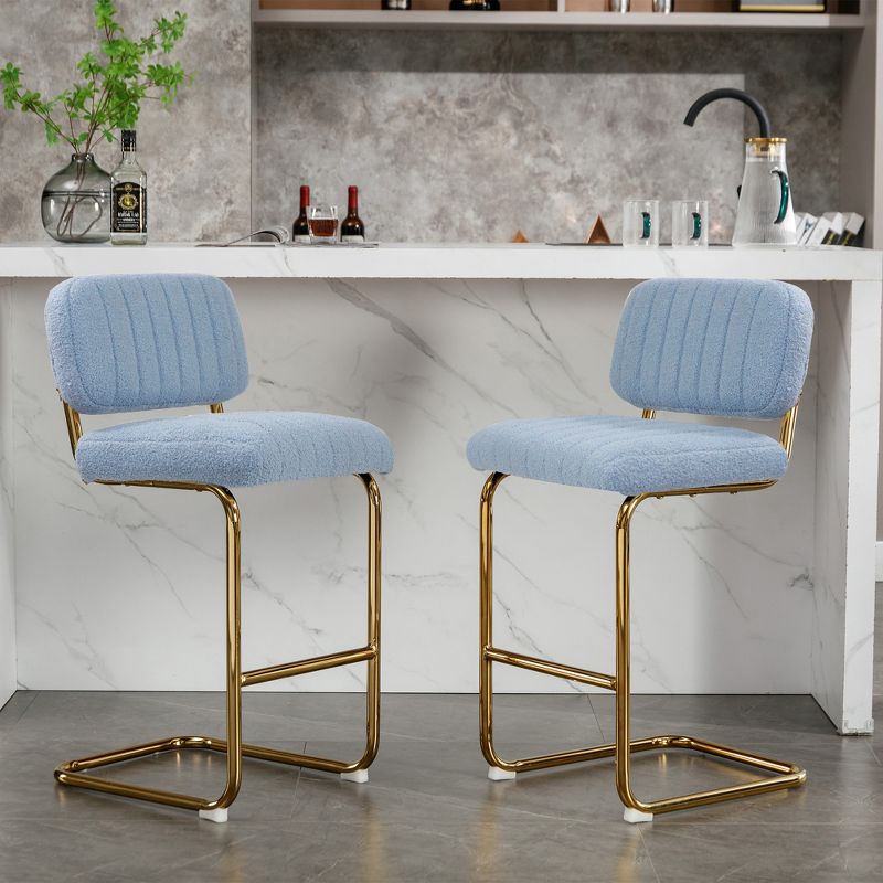Set of 2 Mid-Century Style Kitchen Counter High Bar Stools with Metal Base - ModernLuxe, 2 of 11