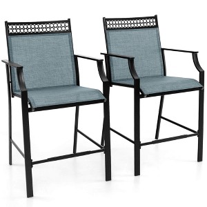 Costway Outdoor Counter Stools Set of 2 with Footrest & Armrests Metal Frame for Backyard Blue/Coffee/Red - 1 of 4