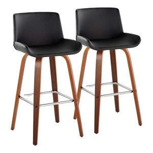 LumiSource Set of 2 Santi Barstools Walnut Wood/Chrome Metal - 1 of 4