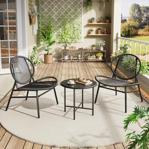 3 Piece Outdoor Acapulco Chair Patio Bistro Set, Acapulco Chairs Set of 2 with Metal Coffee Table, All Weather Patio Chair Conversation Bistro Set - 1 of 4