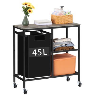 Oumilen Rolling Metal Laundry Hamper with Storage Shelves