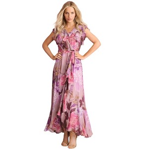 Roaman's Women's Plus Size Ruffle Faux Wrap Maxi Dress - 1 of 4