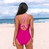 Women's Chic Vibrant Pink Fuchsia Cross Back Surplice Neckline One-Piece Swimsuit - Cupshe - 3 of 4