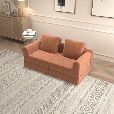 Grungis Convertible Sleeper Sofa Bed with Cylindrical Pillow,Corduroy Folding Mattress Couch with Fixed-Shape Frame,Floor Sofa for Living Room
