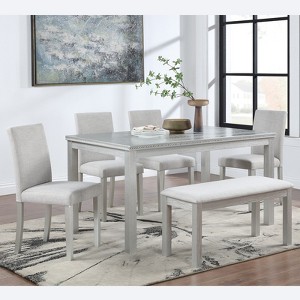 Aukfa 6-Piece Wooden Dining Table Set with 4 Upholstered Chairs & Bench - Rectangular Dining Table with Crystal Accents - 1 of 4