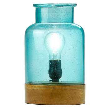 River of Goods 10.5" 1-Light Devon Glass and Wood Accent Lamp Blue