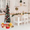 Green Artificial Pencil Christmas Tree with PVC Branches, Realistic Pine Cones, Foldable Metal Stand, Slim Space-Saving Design for Holiday Décor - 3 of 4