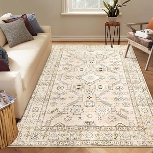 Ultra-Thin Boho Area Rug Machine Washable Indoor Print Accent Carpet Pet Friendly Non Slip Soft Floor Rugs for Living Room Bedroom - 1 of 4