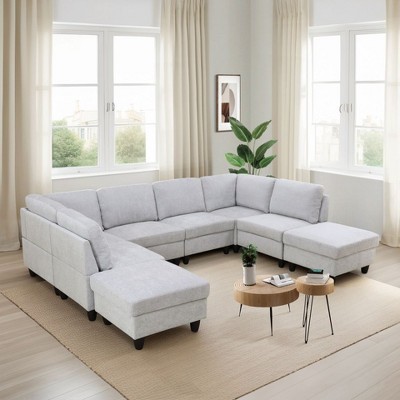 DOMETOUR Elegant Flannel 8-Piece Sofa Set - Modern Comfort for Your Living Room