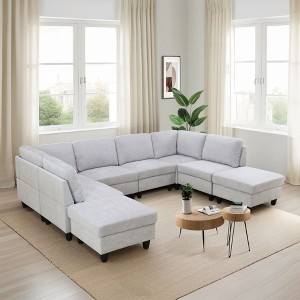 DOMETOUR Elegant Flannel 8-Piece Sofa Set - Modern Comfort for Your Living Room - 1 of 4