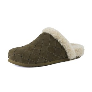 CUSHIONAIRE Cliché Genuine Suede Woven Mule Slippers for Women Indoor and Outdoor - Slip On Faux Fur Lining Women Footwear for Comfort - 1 of 4