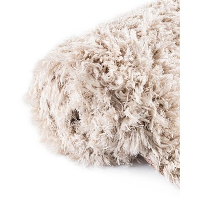 Off-White Linen Shag Rectangle Area Rug 5'1" x 8'