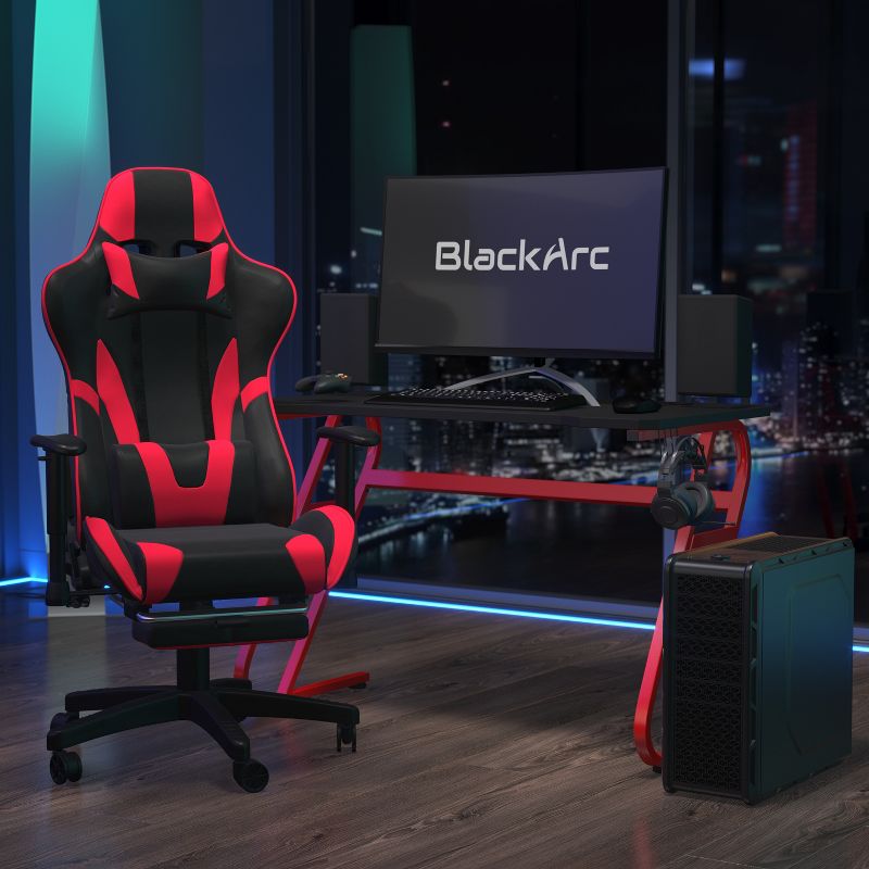 BlackArc Echo Gaming Desk & Chair Set: Black & Red Faux Leather Reclining Gaming Chair; Gaming Desk with Headphone Hook and Cupholder, 3 of 15