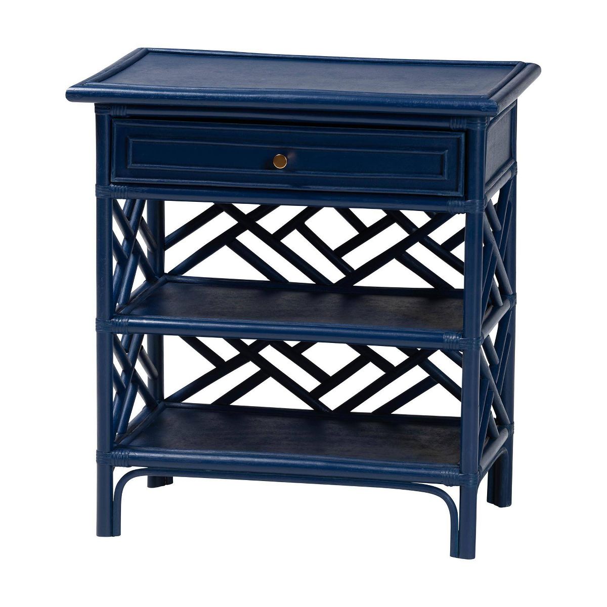 bali & pari Tiaret Natural Rattan Nightstand with Drawer and Shelves Blue