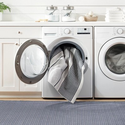 Navy Herringbone Machine Washable Area Rug 2' x 3'