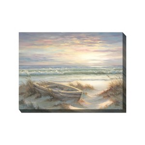 Cottage Garden West of The Wind Old Dinghy Blue, Tan 40 x 30 Inch Waterproof Gallery Wrapped Canvas, Outdoor Garden, Yard, Patio All Weather Hanging - 1 of 2