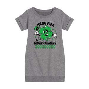 Girls' - Instant Message - St. Patrick's Day Here For The Shenanigans Graphic Short Sleeve Fleece Dress - 1 of 4
