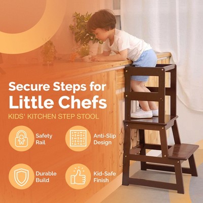 Espresso 2-Step Plastic Kids Kitchen Step Stool with Safety Rail