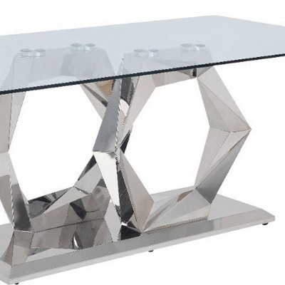 Gianna Contemporary Clear Glass Dining Table with X-Shape Stainless Steel Base