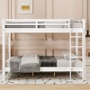 Queen Size Wood Bunk Bed with Ladder and Trundle - 3 of 4