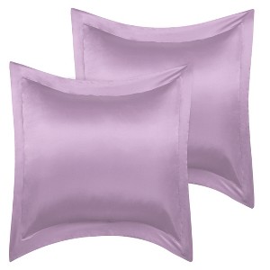 PiccoCasa Satin Silky Oxford Machine Washable Envelope Closure Euro Sham Pillowcases 2 Pcs - 1 of 4