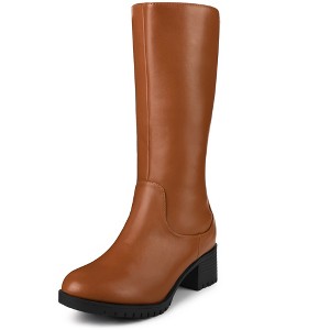 Perphy Women's Round Toe Side Zip Low Chunky Heels Mid Calf Boots - 1 of 3