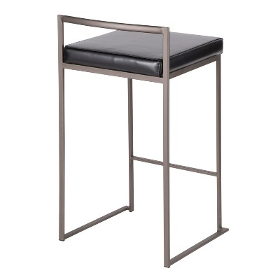 Antique 31" Stackable Counter Stool with Black Faux Leather Cushion