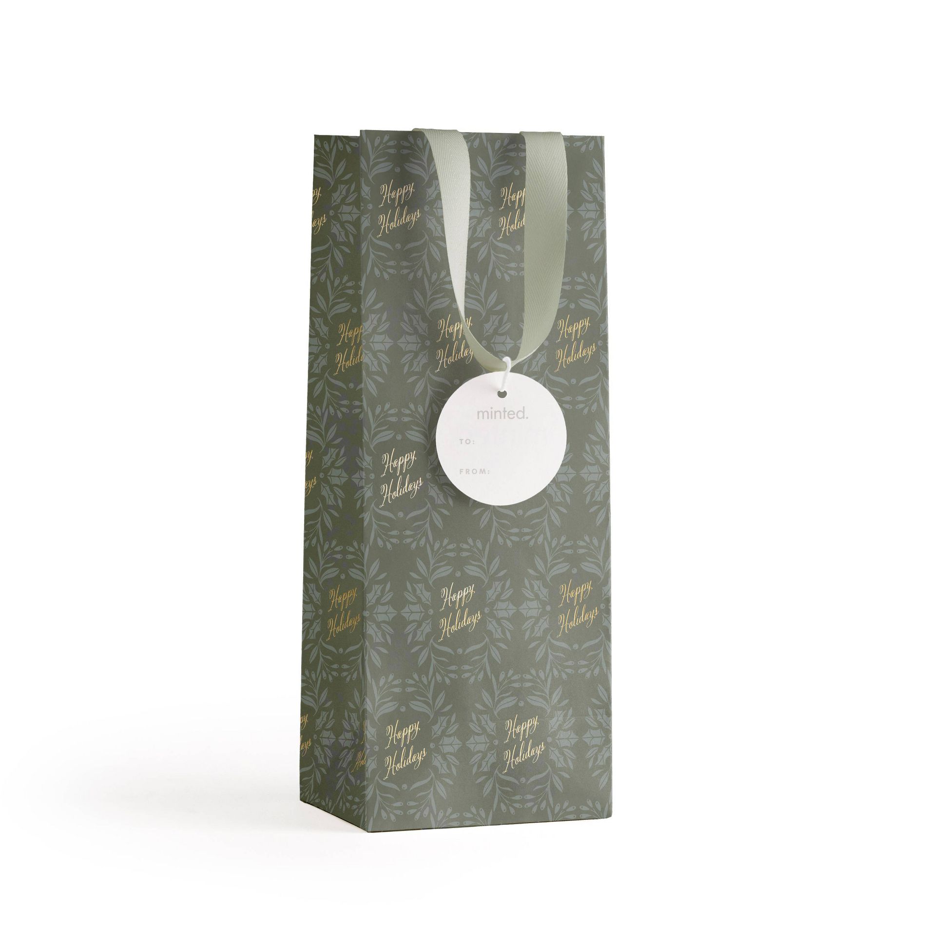 Minted Foil Print 'Happy Holidays' Wine and Spirits Gift Bag Green