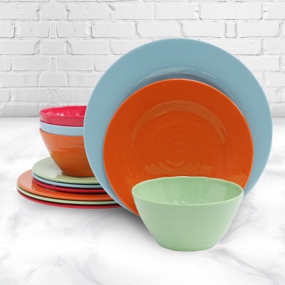 Gibson Brist 12 Piece Assorted Color Melamine Dinnerware Set