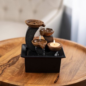 Nature Spring 7" 3-Tier Indoor Tabletop Water Fountain with Waterfall, Candle Holder, Electric Pump, and Soothing Sounds - 1 of 4