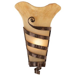 Franklin Iron Works Solara Rustic Wall Light Sconce Rust Iron Scroll Hardwire 10" Fixture Scavo Glass for Bedroom Bathroom Vanity Reading Living Room - 1 of 4