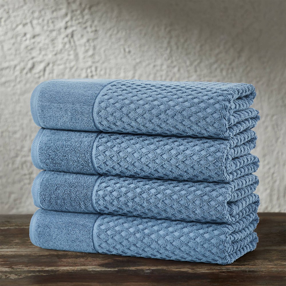 Photos - Towel Isla Jade 4pc Cotton Diamond Textured Bath  Set Blue : Microfiber, Machine Washable, Non-Slip Backing