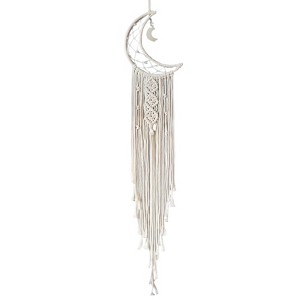 Aoibox Handmade Moon Star Design Woven Cotton Dream Catcher, Boho Macrame Wall Hanging Home Decoration Ornament Craft Gift (White Moon) - 1 of 4