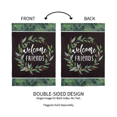 Welcome Friends Black and Green Suede Garden Flag