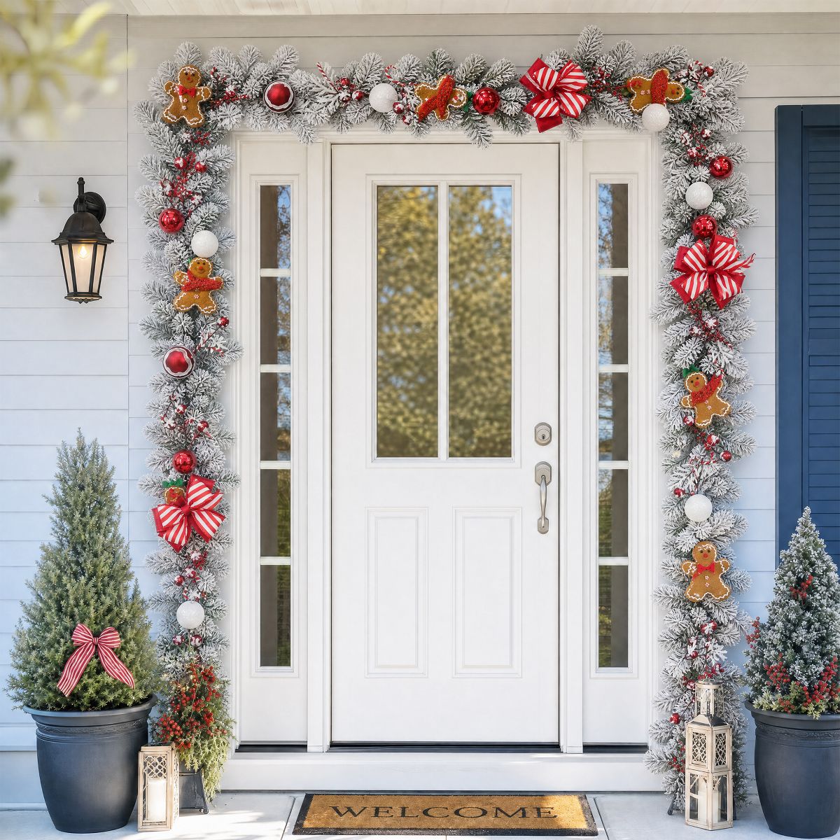 Garvee Christmas Garland with Lights 6ft, Gingerbread Man Ribbon Pre-Lit Garland with 20 LED Lights Timer, PVC Christmas Decor for Home - thumbnail 5