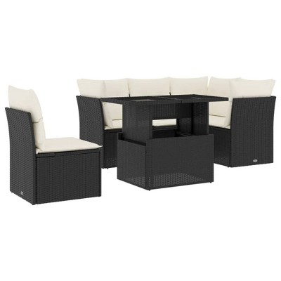 vidaXL 6 Piece Patio Sofa Set with Cushions - Black and Cream