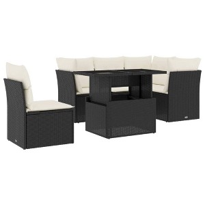 vidaXL 6 Piece Patio Sofa Set with Cushions - Black and Cream - 1 of 4