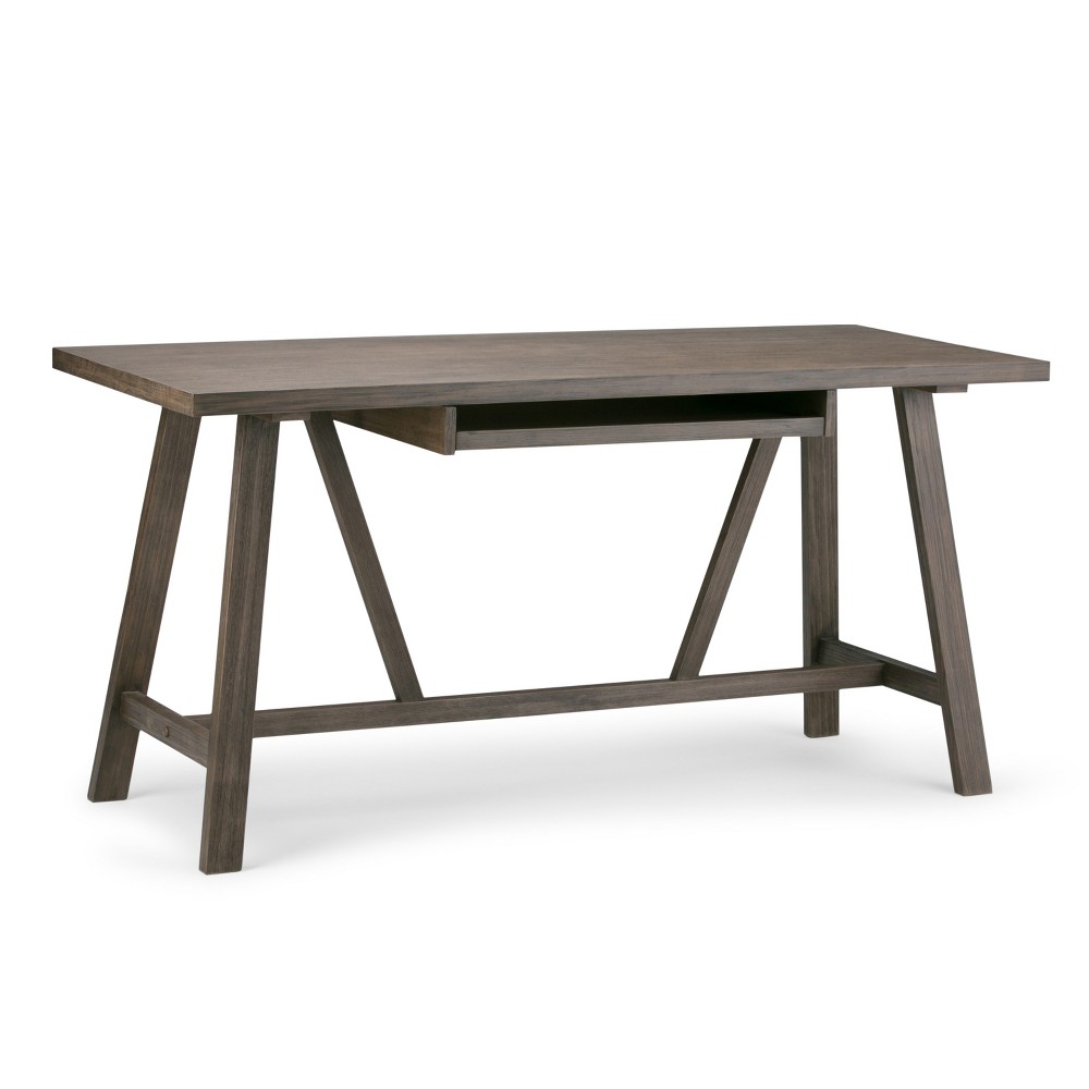 Photos - Office Desk Stewart Solid Wood Writing Desk with Keyboard Tray Rustic Gray - WyndenHall