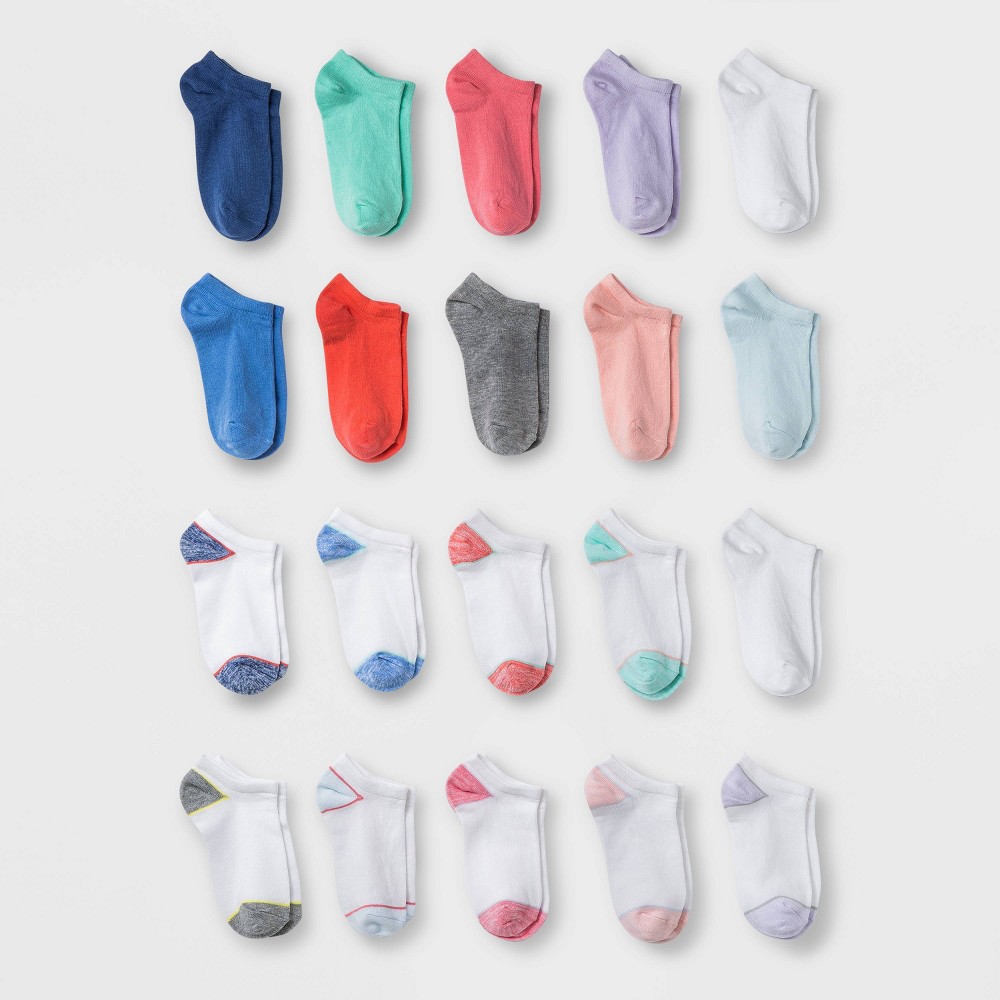 Girls' 20pk Solid No Show Socks - Cat & Jack M, (assorted colors)
