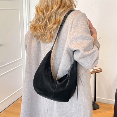 Сумки Alilang Soft Faux Leather Crescent Shoulder Bag Adjustable Strap Slouchy Everyday Crossbody Purse, Classic Black — фото 2