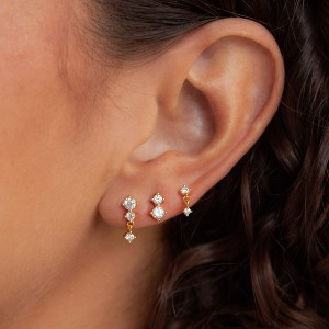 TURANDOSS 3Pairs Gold Silver Stud Earrings for Women - Hypoallergenic Cubic Zircon Cartilage Dangle Earring for Multiple Piercing, Christmas Gifts - 1 of 4