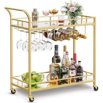 VASAGLE Bar Cart Gold Home Bar Serving Cart Wine Cart