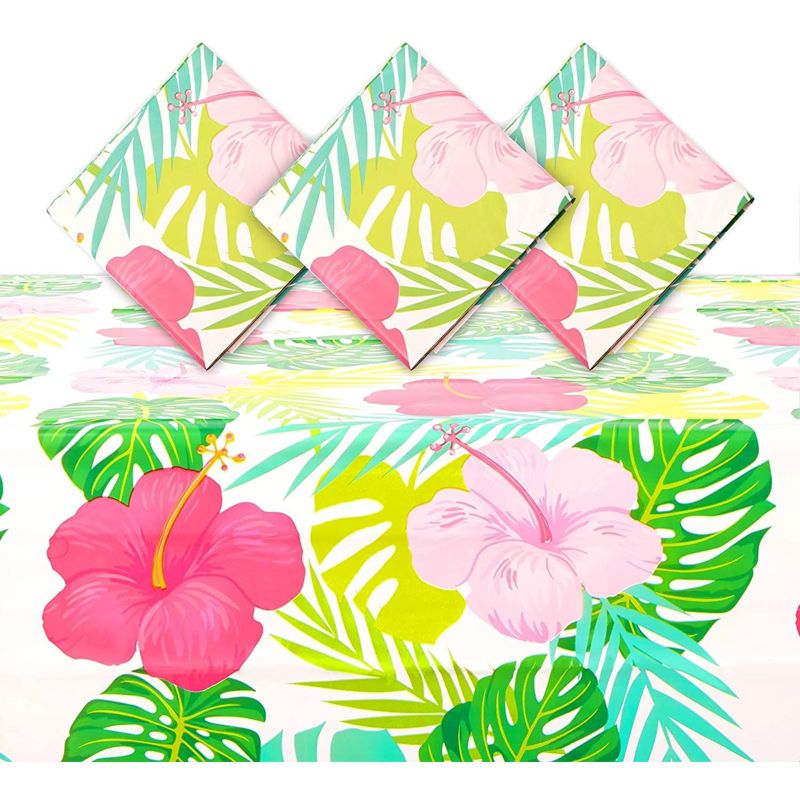 Sparkle and Bash 3 Pack Floral Plastic Tablecloth Table Cover 54"x108" for Hawaiian Luau Party Supplies, 1 of 8